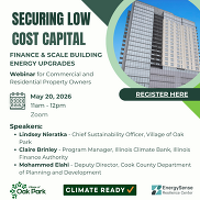Infographic promoting Securing Low Cost Capital webinar on May 20, 2026