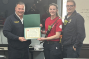 Firefighter/Paramedic Cassandra Shifflet receives a commendation on May 15, 2026.