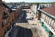 Aerial view of construction along Oak Park Avenue as part of the Renew the Avenue project