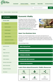 Screenshot of the Economic Vitality page on the Village website