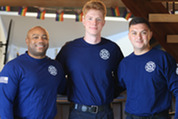 Firefighter/paramedics Marcus Shields, Jacob Richardson and Christopher Berardi after being sworn in on June 26, 2026 at Village Hall.
