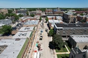 Aerial view above the Renew the Avenue construction project on Oak Park Avenue.