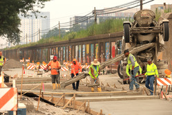 Construction workers along Oak Park Avenue