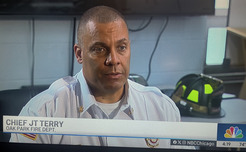 Oak Park Fire Chief JT Terry speaks during an interview