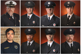 Collage of eight firefighter headshots