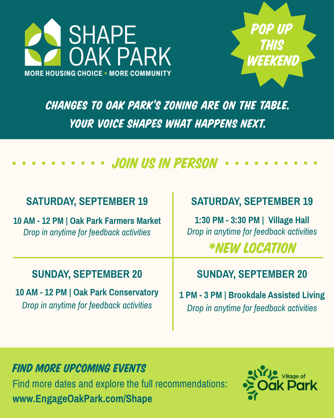Shape Oak Park public information session infographic - updated