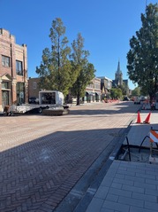 Newly installed brick and sidewalk pavers along Oak Park Avenue as part of the Renew the Avenue project