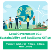Graphic with information about Local Government 101 event at Oak Park Public Library on Oct. 27, 2026