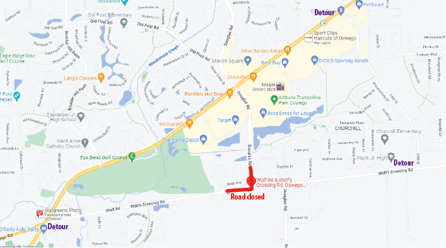 map of wolf road and douglas closure