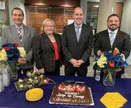 New Village Board pres and trustees cake on May 2, 2023