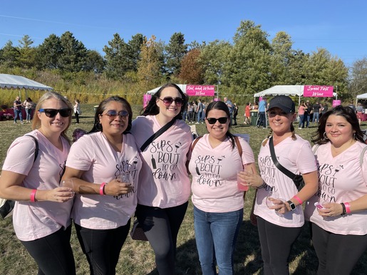 4 women pink tablecloth Wine Off the Fox 