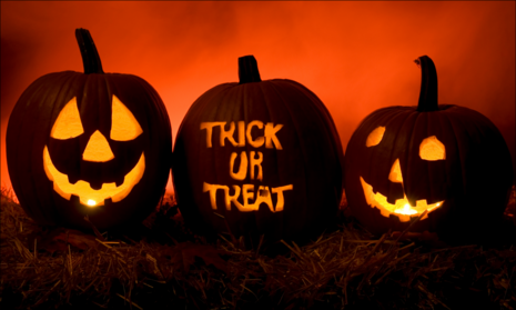 Trick or treat carved on pumpkin