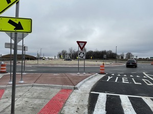 First vehicles on Harvey roundabout 