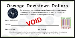 Downtown Dollars void gift certificate 