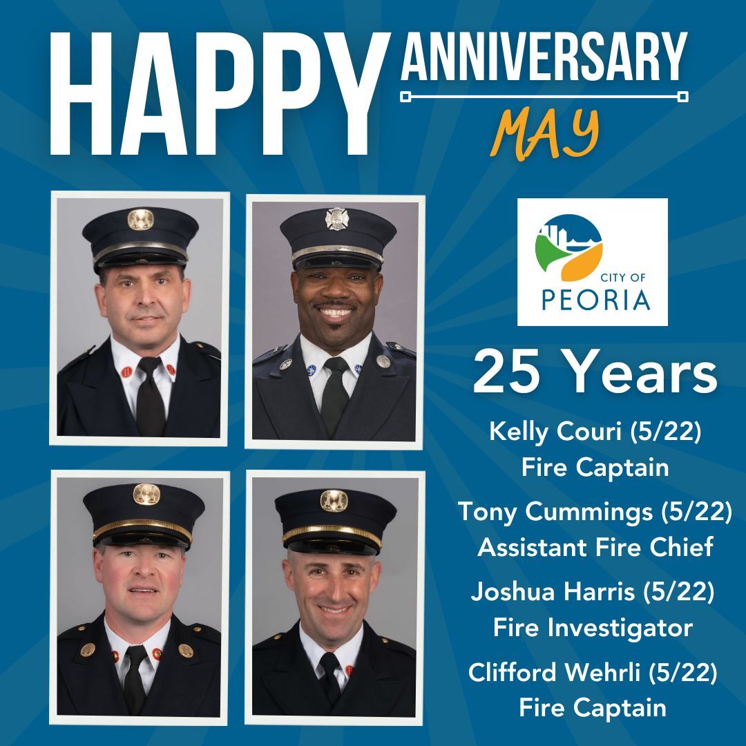 The City of Peoria celebrates the 25-years service anniversaries of Kelly Couri, Tony Cummings, Joshua Harris, and Clifford Wehrli.