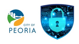 City of Peoria logo, with image of cyber security lock.