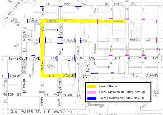 Road Impacts Map for Santa Claus Parade