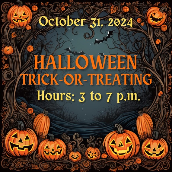 Halloween graphic with trick or treating hours