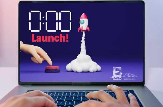 Graphic of a spaceship being launched on a computer with the time being zero.