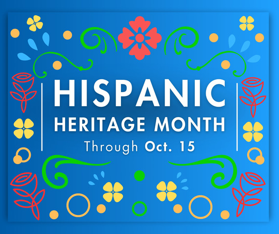 Blue graphic that says Hispanic Heritage Month through Oct. 15.