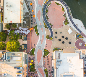 Birds eye view of the 1st street plaza