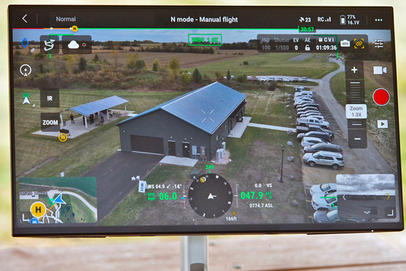 Computer monitor captures drone shot of Public Safety Training Center