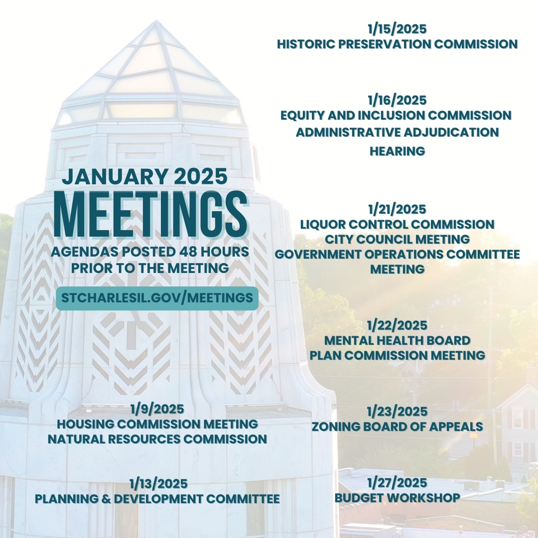 graphic with municipal building in background and meeting dates listed.