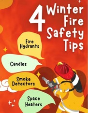 Graphic with bright colors and firefighter with hose.