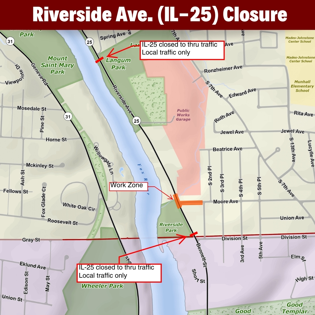 Map of Riverside Avenue and areas that are closing.