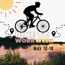 A graphic featuring a silhouetted cyclist along the Fox River Trail. 