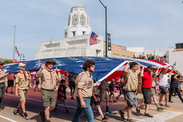 Scouts march during the Memorial Day Parade