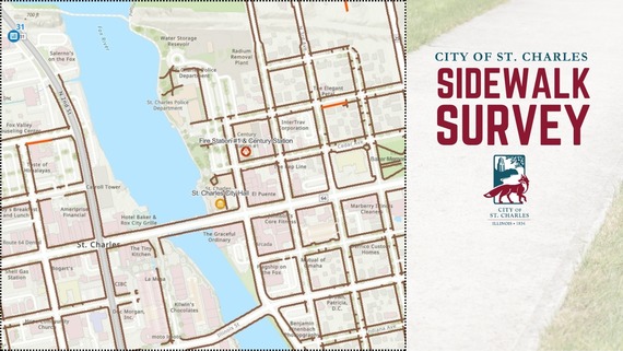 A map of St. Charles with outlines for sidwalks.