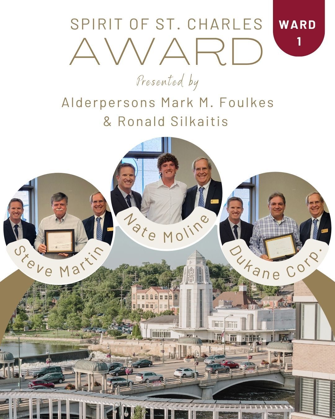 Graphic with three men who were recognized by Ward 1 Alderperson's for community impact.