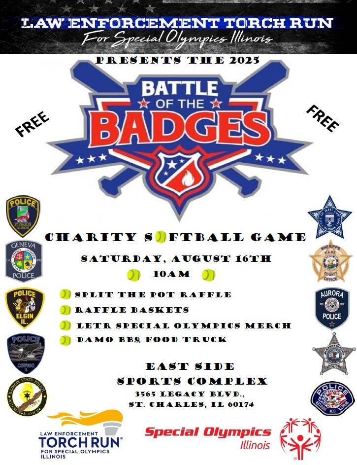 A flyer for the battle of the badges charity softball game.