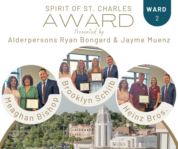A graphic featuring images of the recipients of the Spirit of St. Charles Awards for Ward 2.