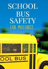 A cartoon of a yellow school bus with text on screen.