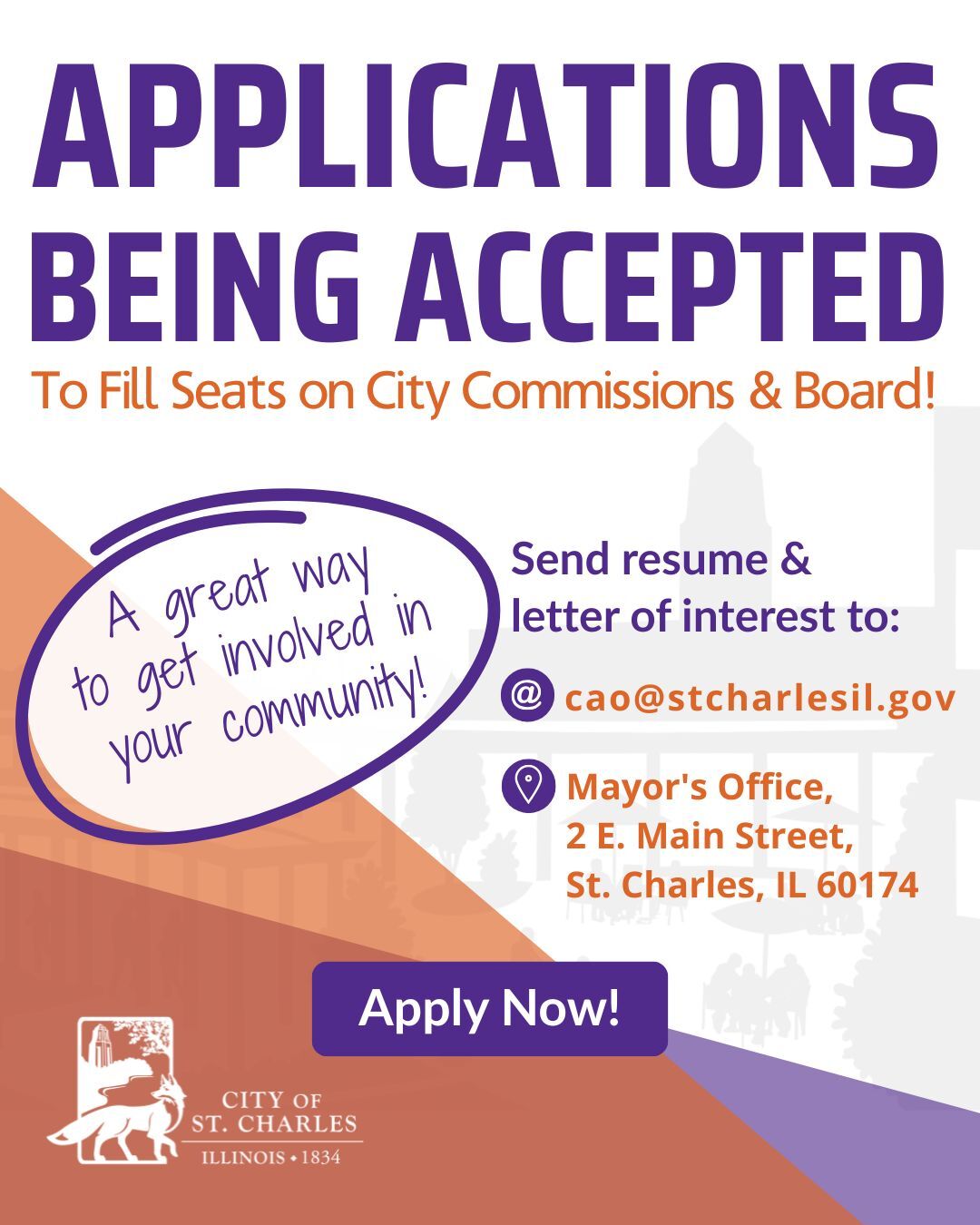A graphic reminding people they can apply to be commission members.