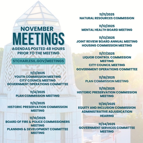 Graphic with municipal building and upcoming dates for meetings in November.