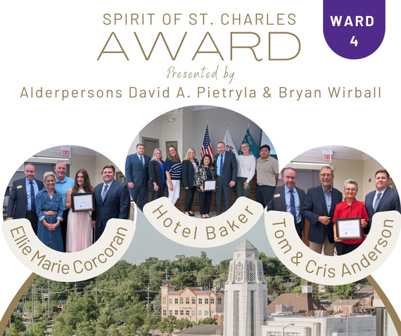 A graphic with three posed images of the winners of the SPirit of St. Charles awards.