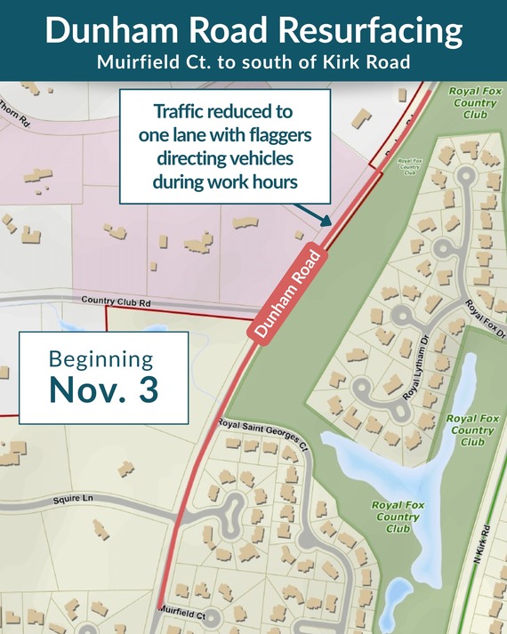 Graphic that shows dunham road and map of road resurfacing project.