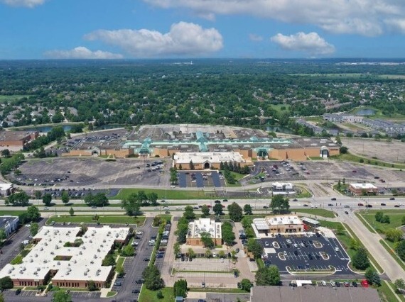 An aerial view of the Charlestowne Mall and surrounding area.
