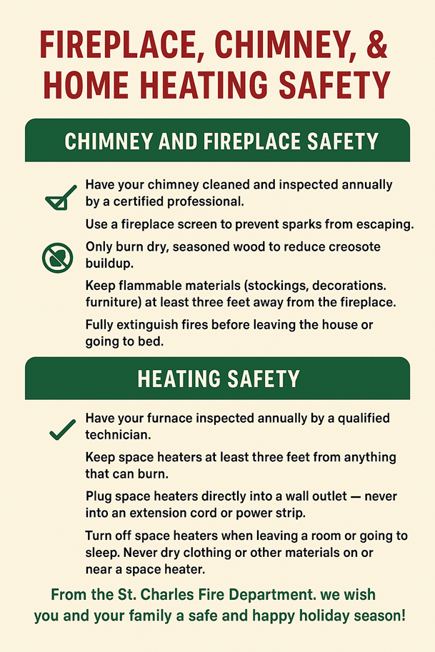 A  graphic with items related to winter fire safety outlined.