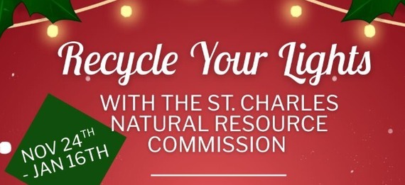 A red graphic with information about the holidays lights recycling program.