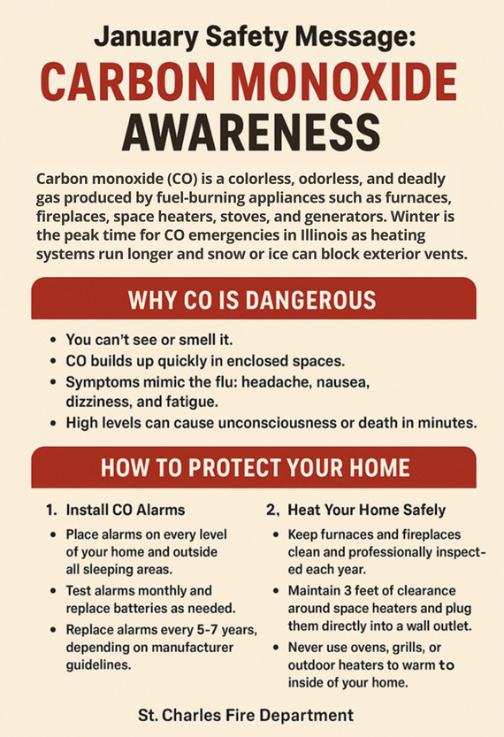 Beige graphic with red and black writing about carbon monoxide.