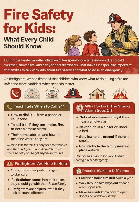A graphic with information about kids' fire safety.
