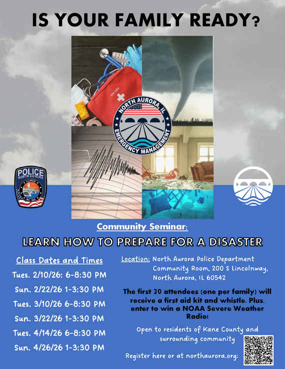 A flyer offering free classes to learn about emergency and storm training.