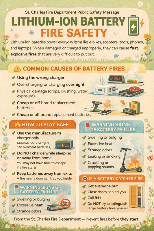 Graphic - a flyer with fire safety for lithium batteries