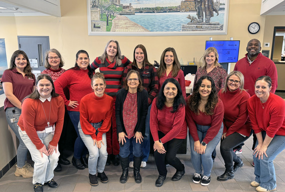 Staff members all wear red for National Wear Red Day.