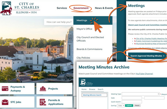 A graphic that shows how to access the meeting minutes.