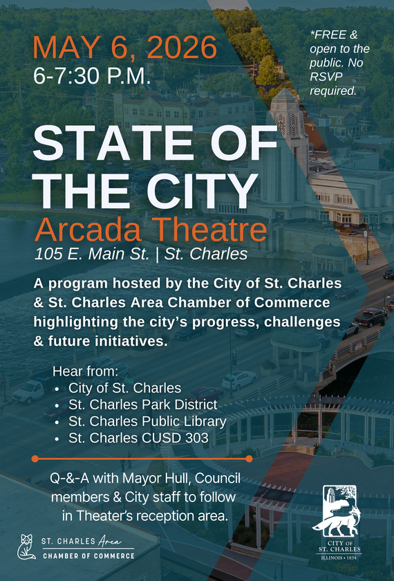 State of the City invitation with teal overlay on top of a view of the Municipal building tower.